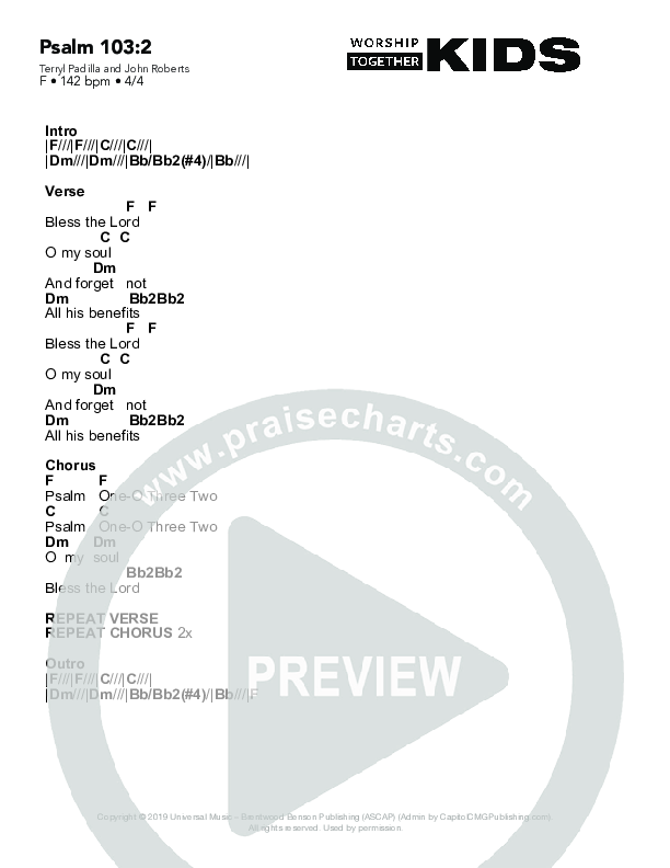 Psalm 103:2 Chord Chart (Worship Together Kids)