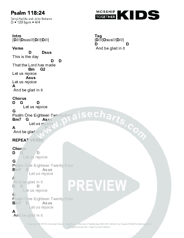 Psalm 118:24 Chord Chart (Worship Together Kids)