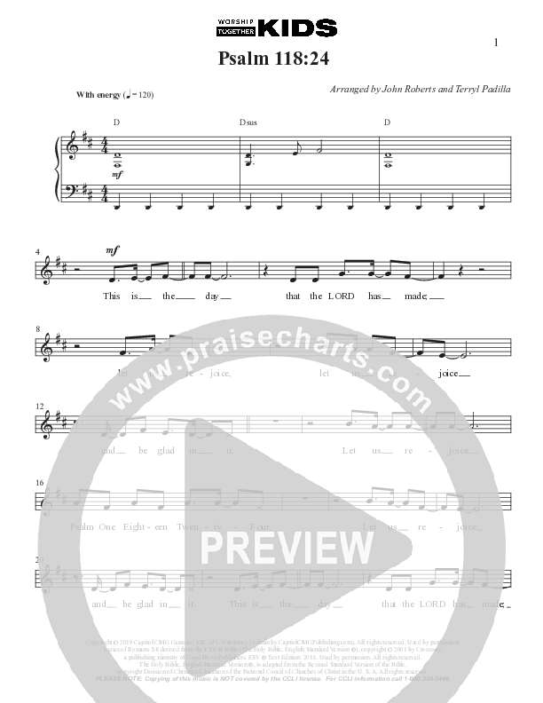 Psalm 118:24 Lead Sheet Melody (Worship Together Kids)