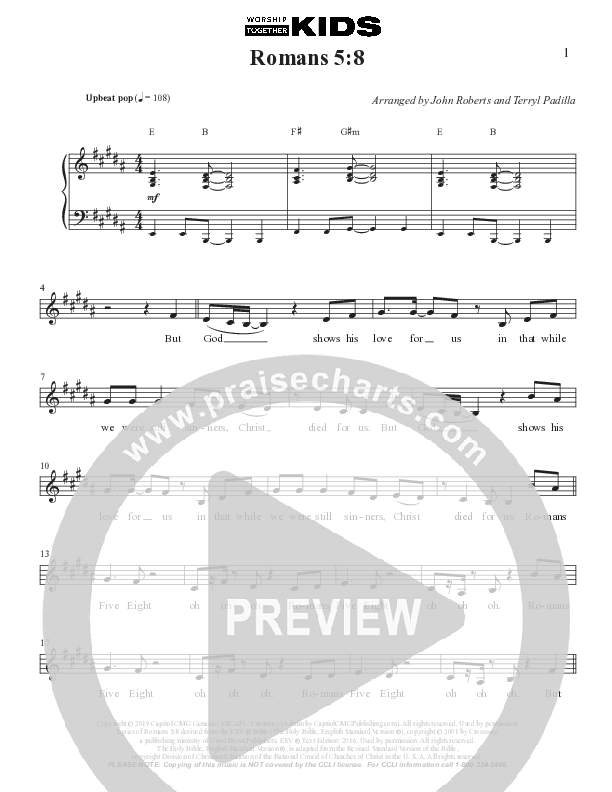 Romans 5:8 Lead Sheet Melody (Worship Together Kids)