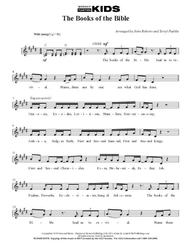 The Books Of The Bible Lead Sheet Melody (Worship Together Kids)