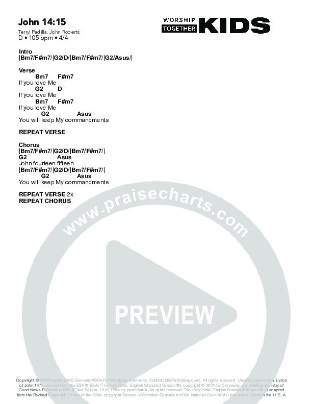John 14:15 Chord Chart (Worship Together Kids)