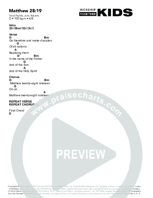Matthew 28:19 Chord Chart (Worship Together Kids)