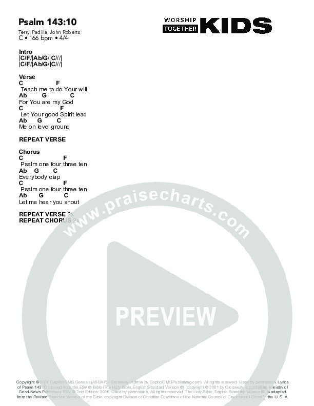 Psalm 143:10 Chord Chart (Worship Together Kids)