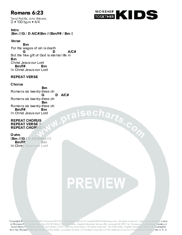Romans 6:23 Chord Chart (Worship Together Kids)