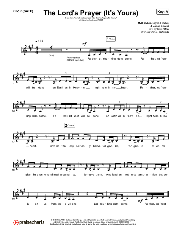 The Lord's Prayer (It's Yours) Choir Sheet (SATB) (Matt Maher)