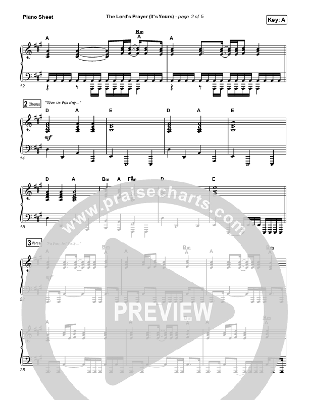 The Lord's Prayer (It's Yours) Piano Sheet (Matt Maher)