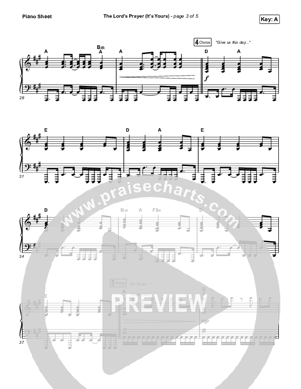 The Lord's Prayer (It's Yours) Piano Sheet (Matt Maher)