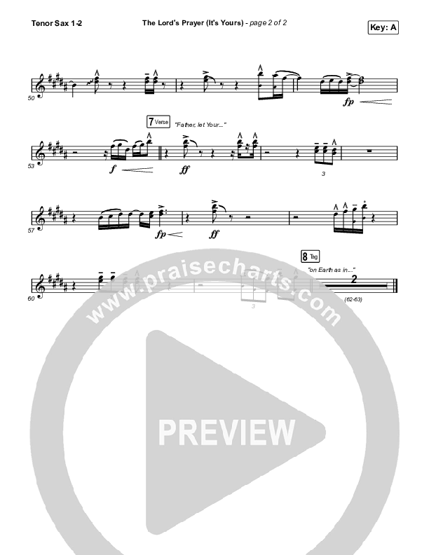 The Lord's Prayer (It's Yours) Tenor Sax 1,2 (Matt Maher)