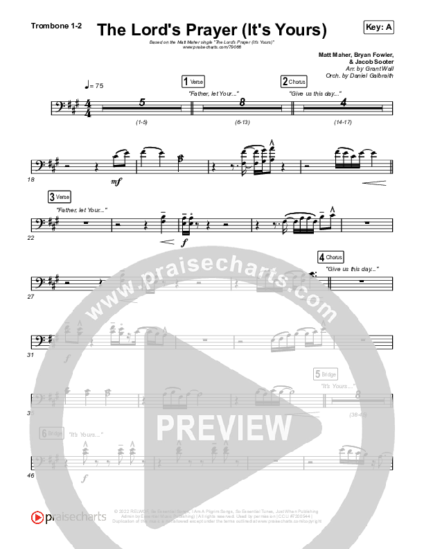 The Lord's Prayer (It's Yours) Trombone 1/2 (Matt Maher)