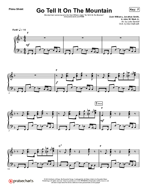 Go Tell It On The Mountain (Worship Choir SAB) Piano Sheet (Zach Williams / Arr. Luke Gambill)