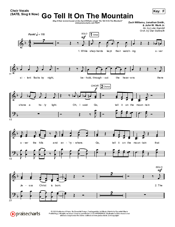 Go Tell It On The Mountain (Sing It Now SATB) Choir Sheet (SATB) (Zach Williams)