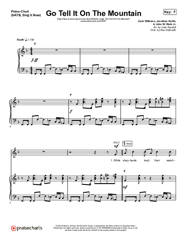 Go Tell It On The Mountain (Sing It Now SATB) Piano/Choir (SATB) (Zach Williams)