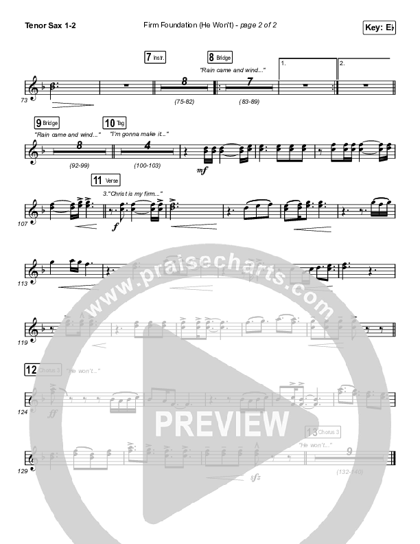 Firm Foundation (He Won't) (Unison/2-Part Choir) Tenor Sax 1/2 (Cody Carnes / Arr. Luke Gambill)