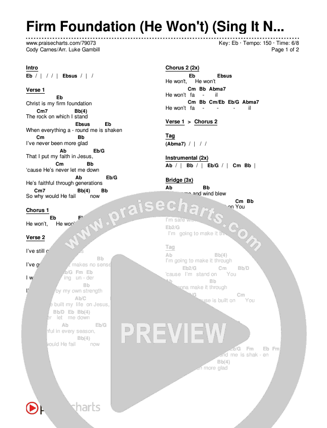 Firm Foundation (He Won't) (Sing It Now SATB) Chords & Lyrics (Cody Carnes / Arr. Luke Gambill)