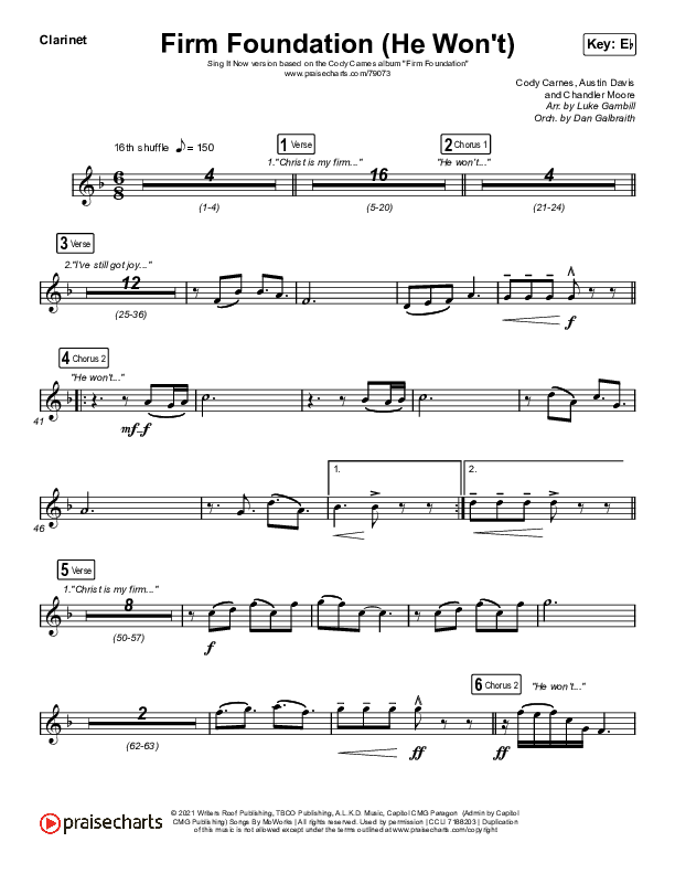 Firm Foundation (He Won't) (Sing It Now SATB) Clarinet (Cody Carnes / Arr. Luke Gambill)