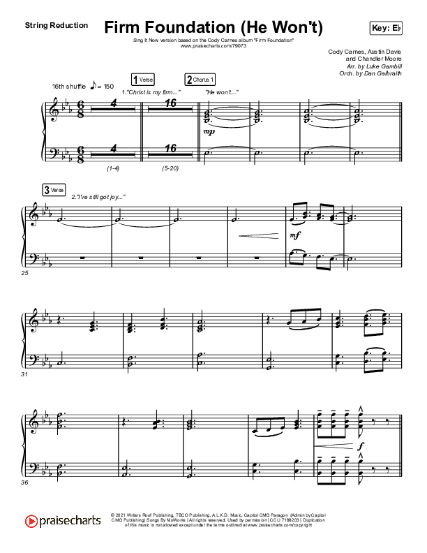 Firm Foundation (He Won't) (Sing It Now SATB) String Reduction (Cody Carnes / Arr. Luke Gambill)