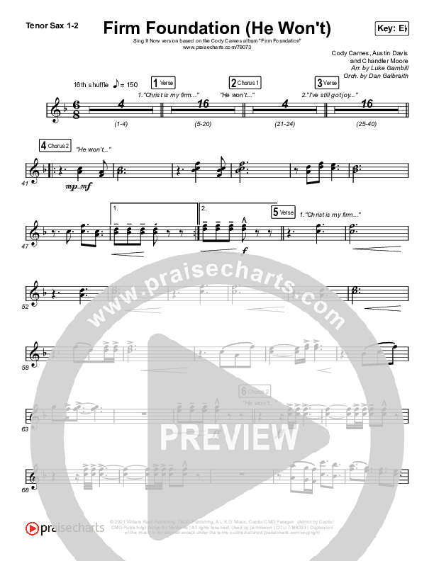 Firm Foundation (He Won't) (Sing It Now SATB) Sax Pack (Cody Carnes / Arr. Luke Gambill)