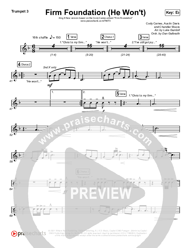Firm Foundation (He Won't) (Sing It Now SATB) Trumpet 3 (Cody Carnes / Arr. Luke Gambill)