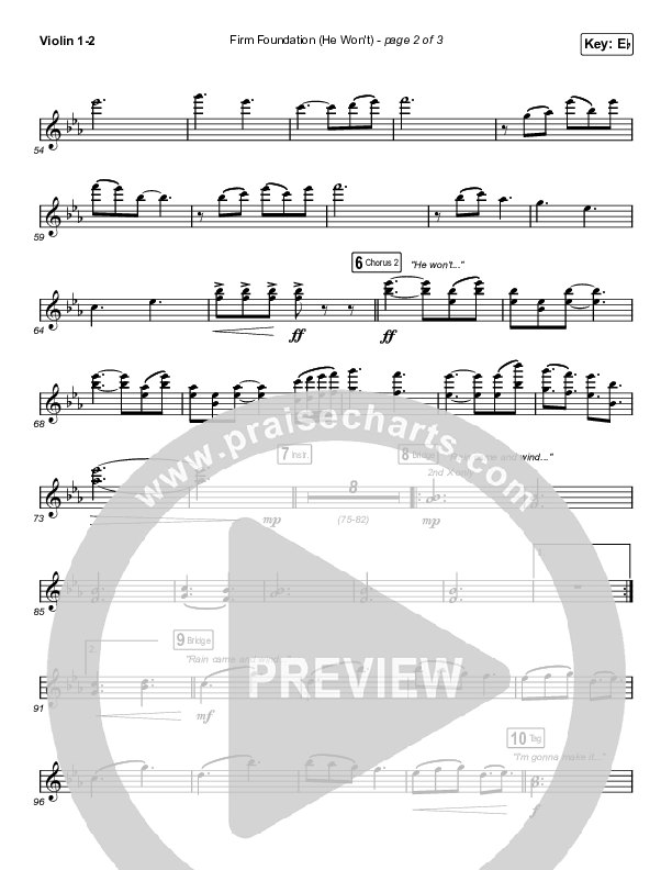 Firm Foundation (He Won't) (Worship Choir SAB) Violin 1/2 (Cody Carnes / Arr. Luke Gambill)