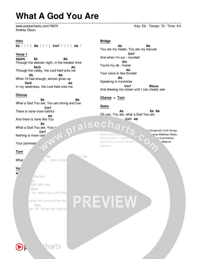 What A God You Are Chords & Lyrics (Andrea Olson)