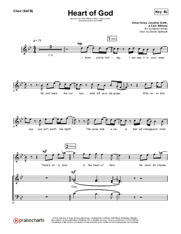 Heart Of God Choir Sheet (SATB) (Zach Williams)