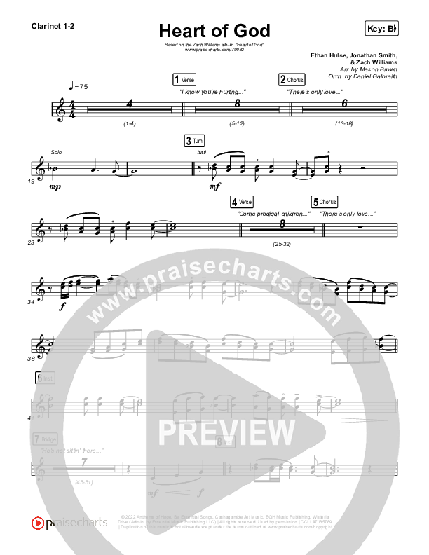 Heart Of God Clarinet 1/2 (Zach Williams)