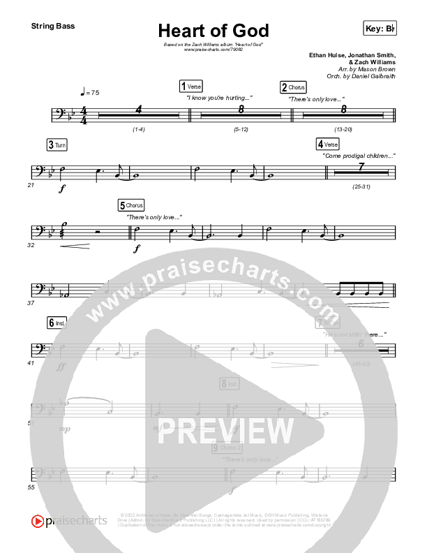 Heart Of God Double Bass (Zach Williams)