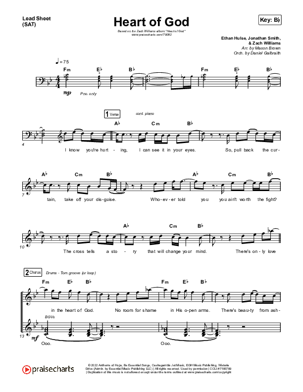 Heart Of God Lead Sheet (SAT) (Zach Williams)