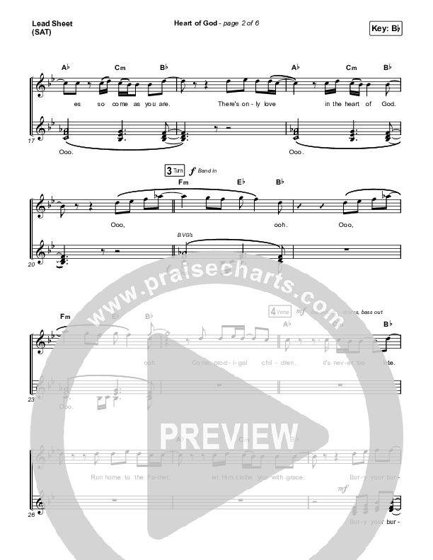 Heart Of God Lead Sheet (SAT) (Zach Williams)