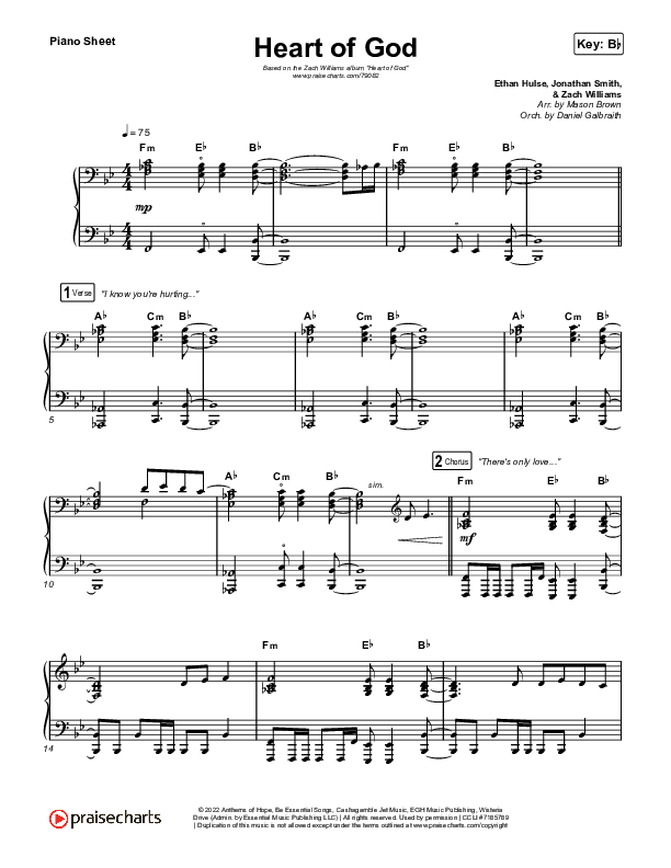 Heart Of God Piano Sheet (Zach Williams)