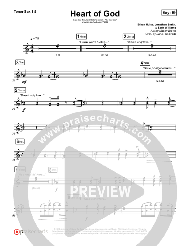 Heart Of God Tenor Sax Sheet Music PDF (Zach Williams) PraiseCharts