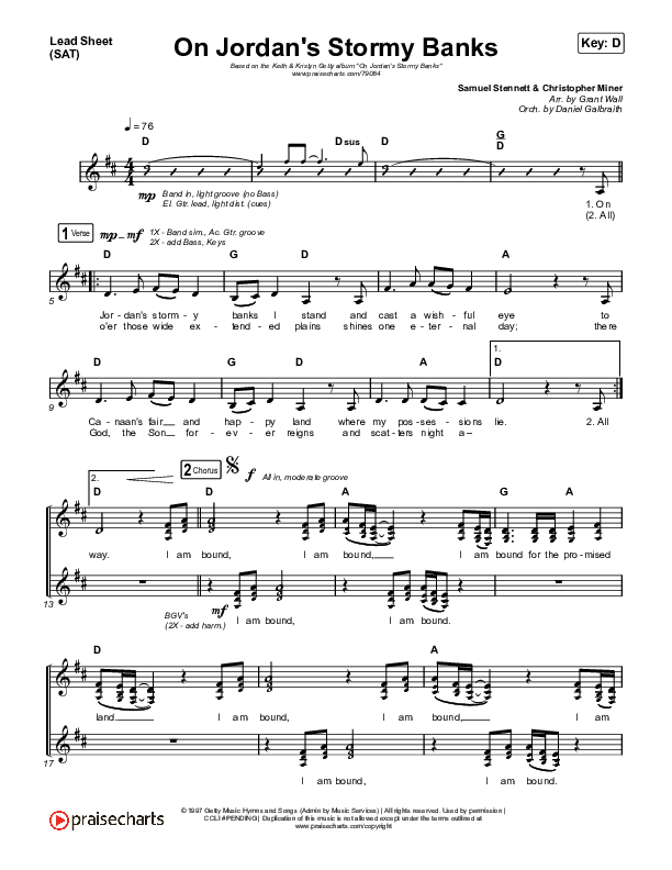 On Jordan's Stormy Banks Lead Sheet (SAT) (Keith & Kristyn Getty)