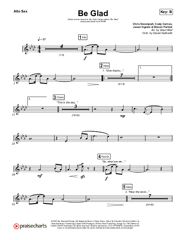 Be Glad Alto Sax (Cody Carnes)