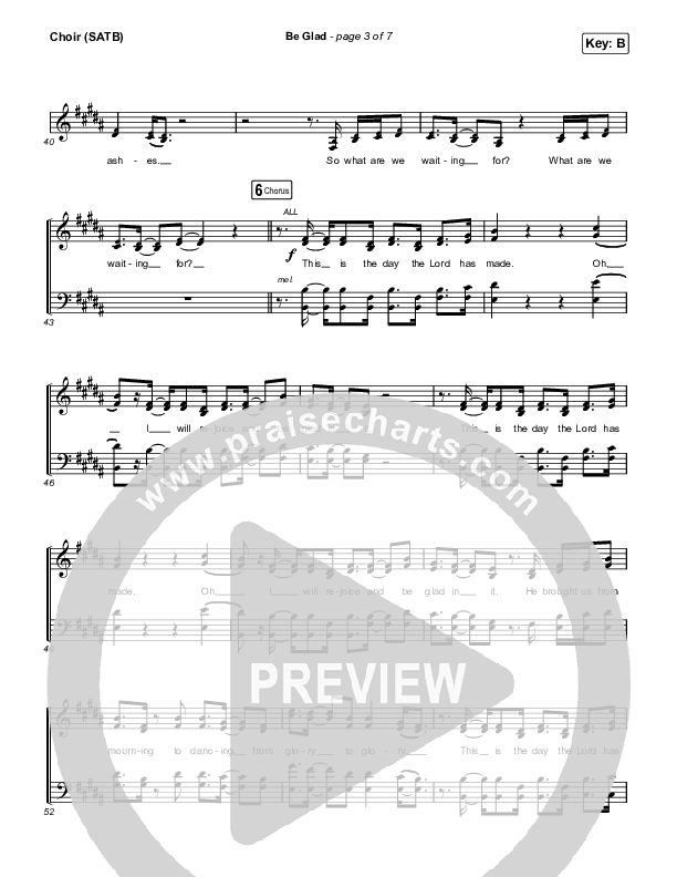 Be Glad Choir Sheet (SATB) (Cody Carnes)