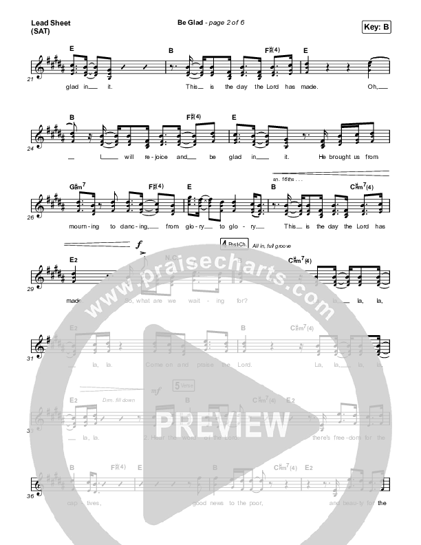 Be Glad Lead Sheet (SAT) (Cody Carnes)