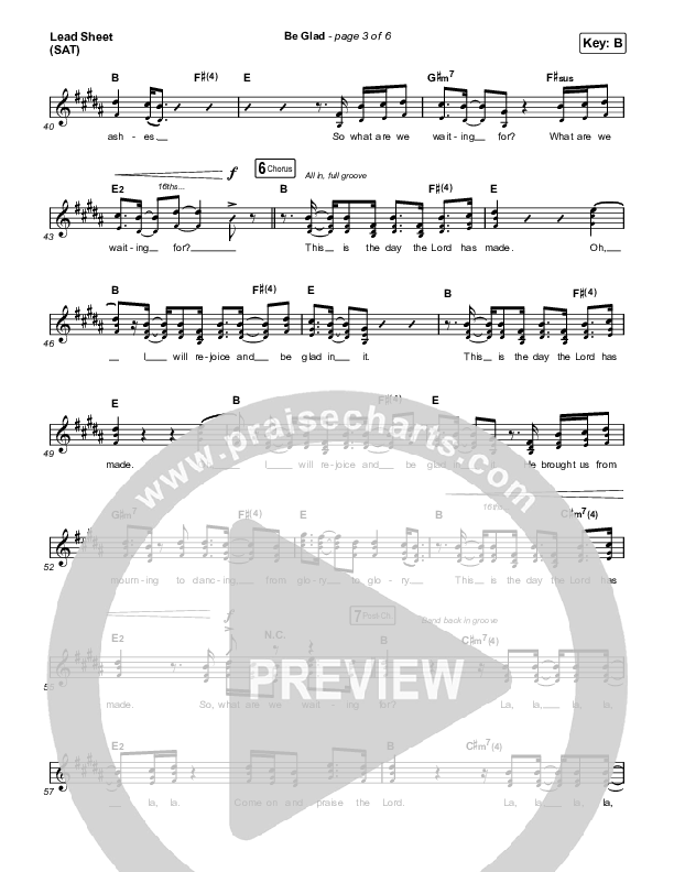 Be Glad Lead Sheet (SAT) (Cody Carnes)