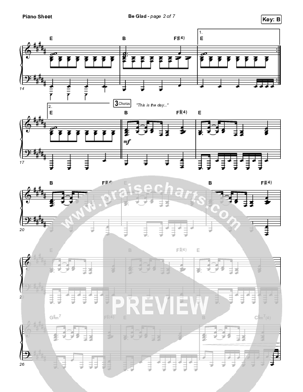 Be Glad Piano Sheet (Cody Carnes)