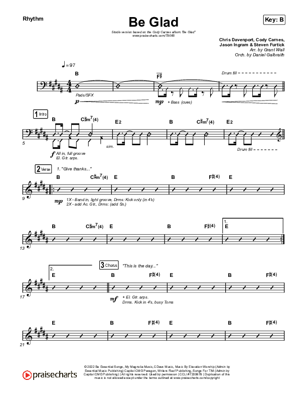 Be Glad Rhythm Chart (Cody Carnes)