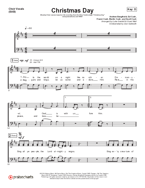 Christmas Day (Worship Choir SAB) Choir Sheet (SAB) (Chris Tomlin / We The Kingdom / Arr. Luke Gambill)
