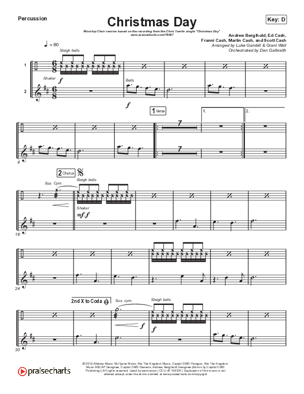 Christmas Day (Worship Choir SAB) Percussion (Chris Tomlin / We The Kingdom / Arr. Luke Gambill)