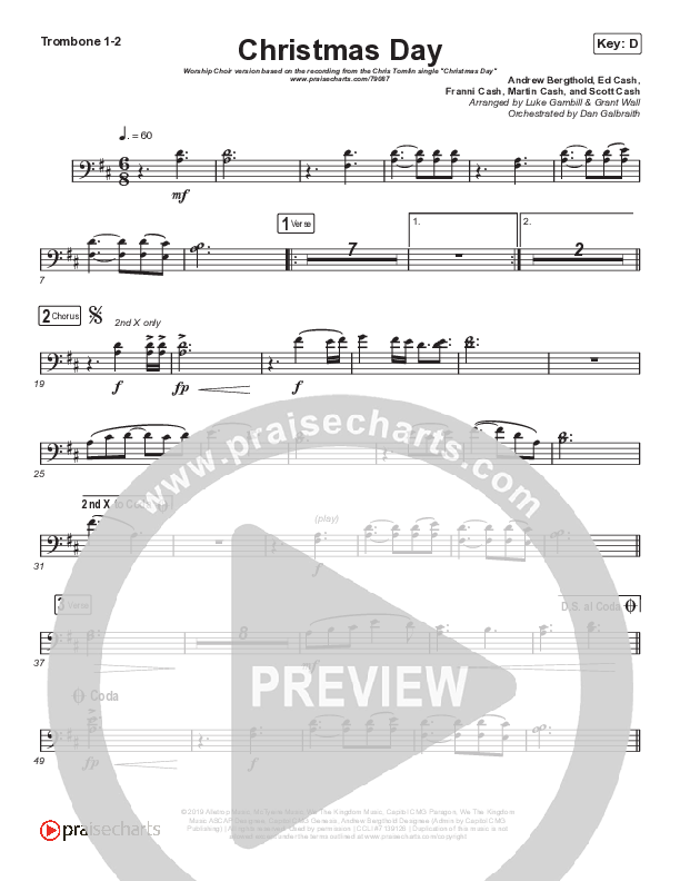 Christmas Day (Worship Choir SAB) Trombone 1/2 (Chris Tomlin / We The Kingdom / Arr. Luke Gambill)