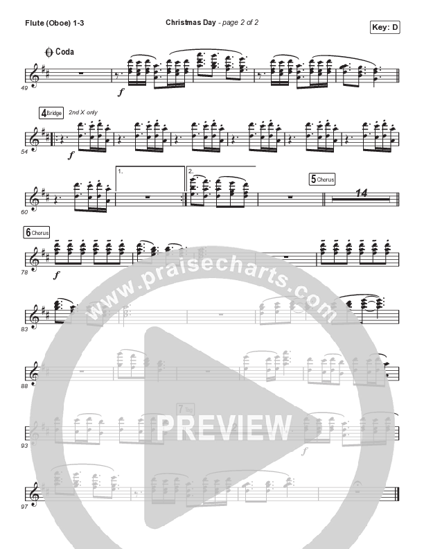 Christmas Day (Unison/2-Part Choir) Flute/Oboe 1/2/3 (Chris Tomlin / We The Kingdom / Arr. Luke Gambill)