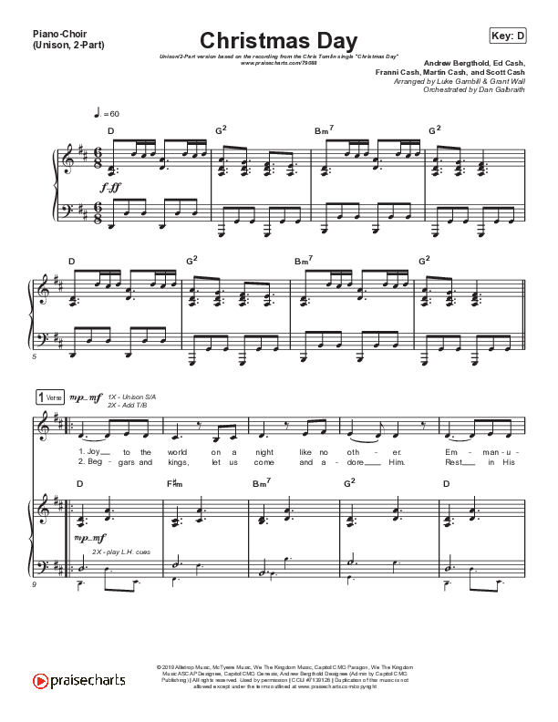 Christmas Day (Unison/2-Part Choir) Piano/Choir  (Uni/2-Part) (Chris Tomlin / We The Kingdom / Arr. Luke Gambill)