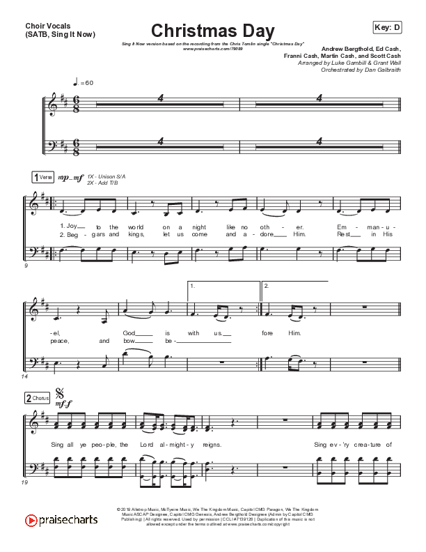 Christmas Day (Sing It Now SATB) Choir Sheet (SATB) (Chris Tomlin / We The Kingdom / Arr. Luke Gambill)