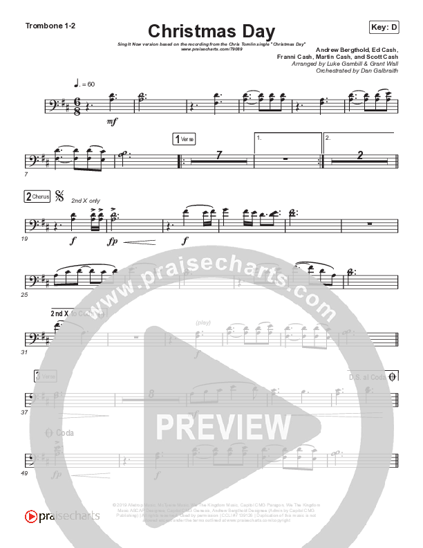 Christmas Day (Sing It Now SATB) Trombone 1/2 (Chris Tomlin / We The Kingdom / Arr. Luke Gambill)