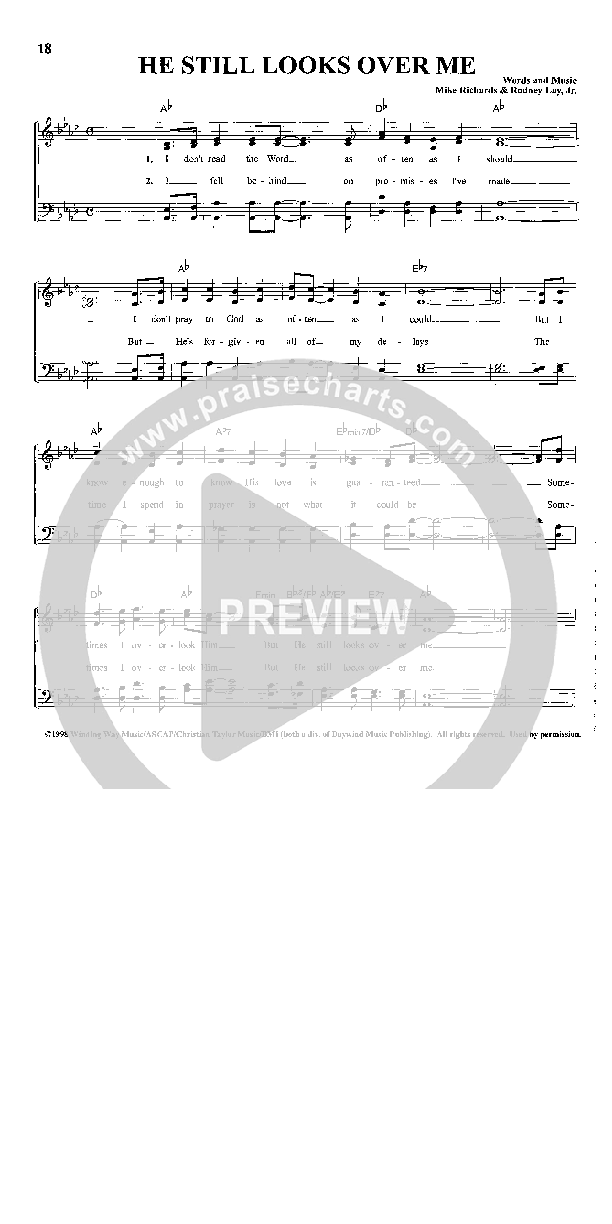 He Still Looks Over Me Lead Sheet (The Lewis Family)