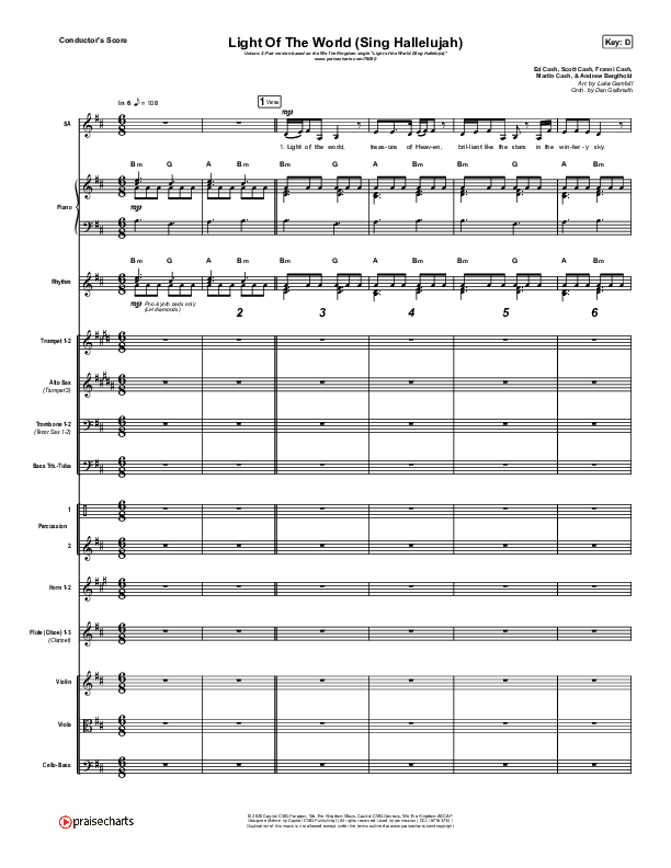 Light Of The World (Sing Hallelujah) (Unison/2-Part Choir) Conductor's Score (We The Kingdom / Arr. Luke Gambill)