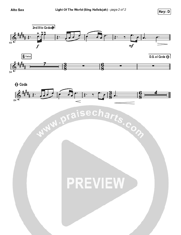 Light Of The World (Sing Hallelujah) (Worship Choir SAB) Alto Sax (We The Kingdom / Arr. Luke Gambill)