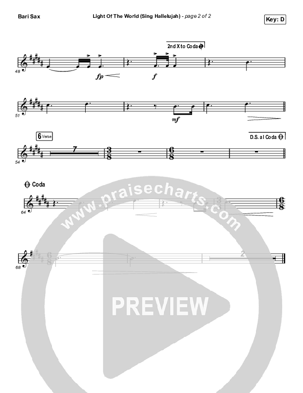 Light Of The World (Sing Hallelujah) (Worship Choir SAB) Bari Sax (We The Kingdom / Arr. Luke Gambill)